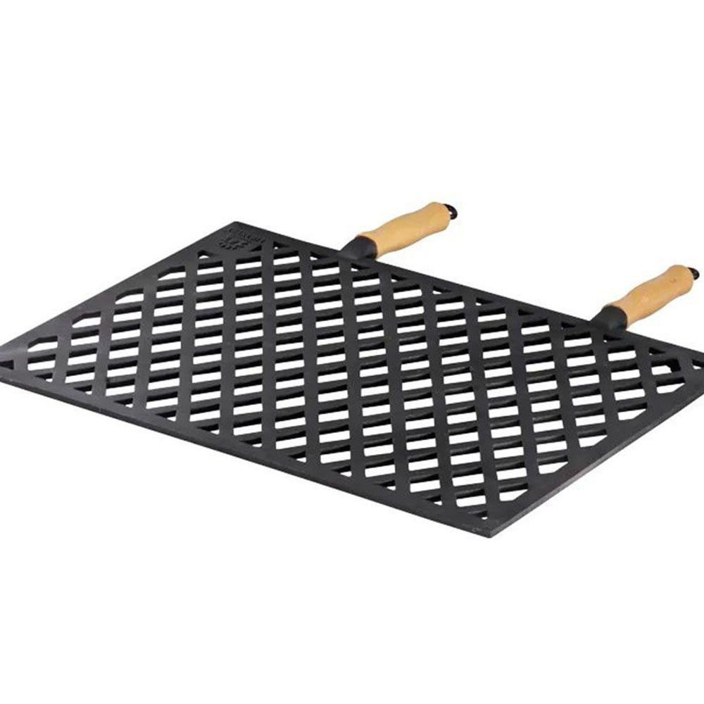 Grelha Vazada em Ferro Fundido com Cabo Madeira 33x50Cm - 1