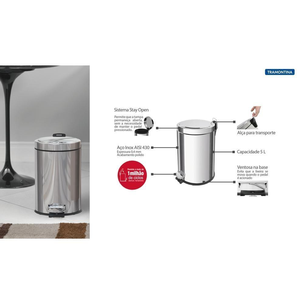 Lixeira Inox Com Tramontina Brasil 5 Com Acabamento Polido E - 2