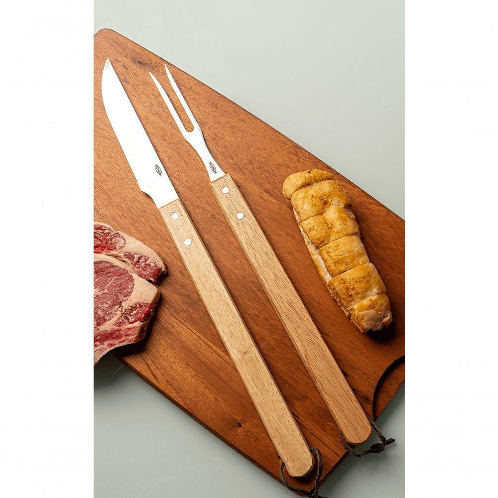Kit Churrasco Brinox 2 Peças Em Aço Inoxidável E Madeira - Garfo E Faca - Linha Churrasco Madeira - 2