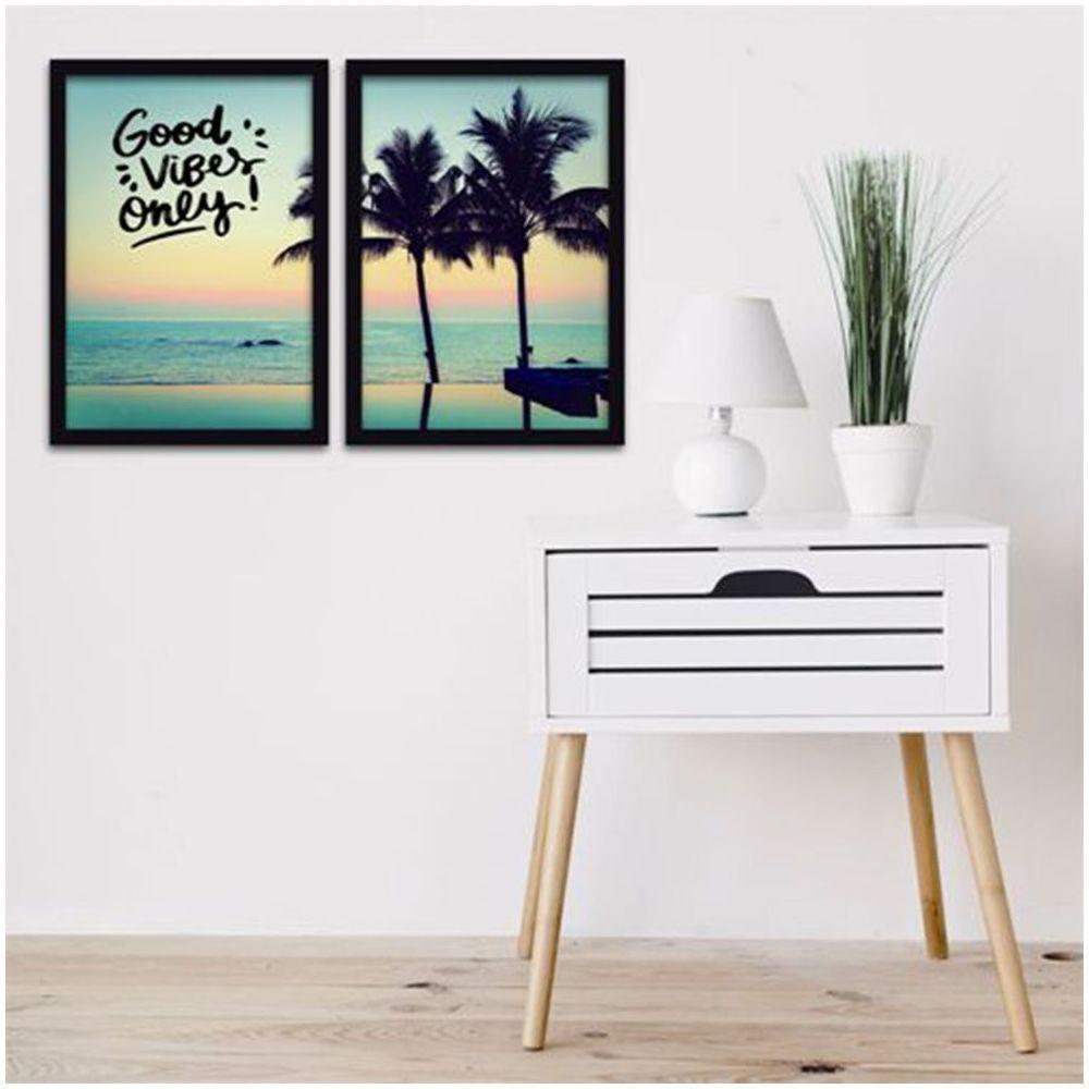 Conjunto Quadros Decorativos 2 Peças 40X60 Praia Good Vibes Titulo Moldura Preta - 5