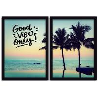 Conjunto Quadros Decorativos 2 Peças 40X60 Praia Good Vibes Titulo Moldura Preta - 1