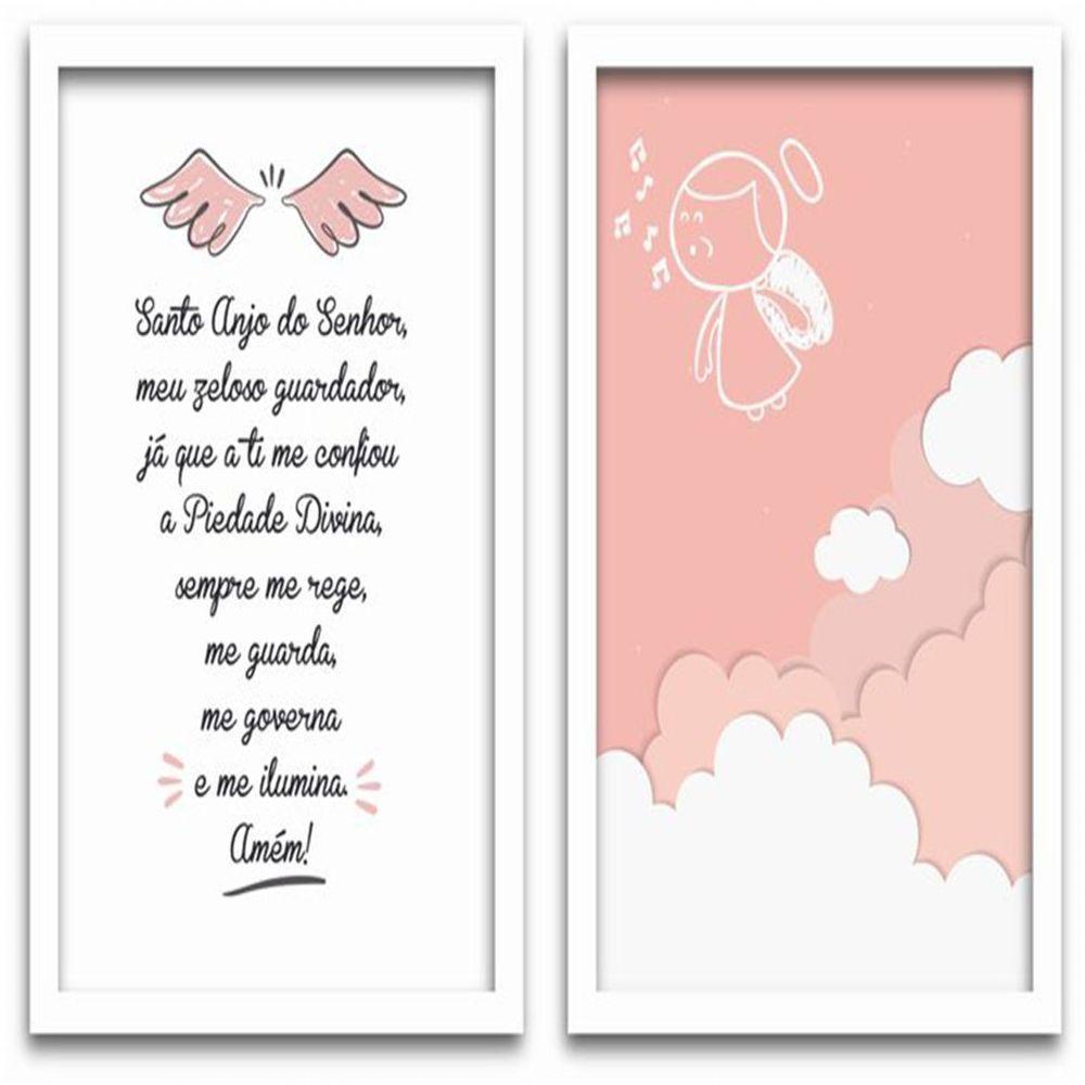 Conjunto Quadros Decorativos 2 Peças 40X60 Menina Anjo Titulo Moldura Branca - 1
