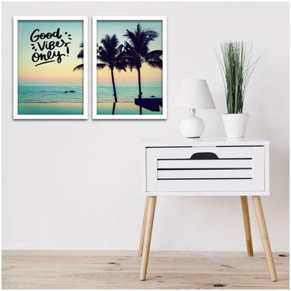 Conjunto Quadros Decorativos 2 Peças 40X60 Praia Good Vibes Titulo Moldura Branca - 5