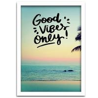 Conjunto Quadros Decorativos 2 Peças 40X60 Praia Good Vibes Titulo Moldura Branca