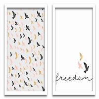 Conjunto Quadros Decorativos 2 Peças 40X60 Freedom Pássaros Titulo Moldura Branca - 1
