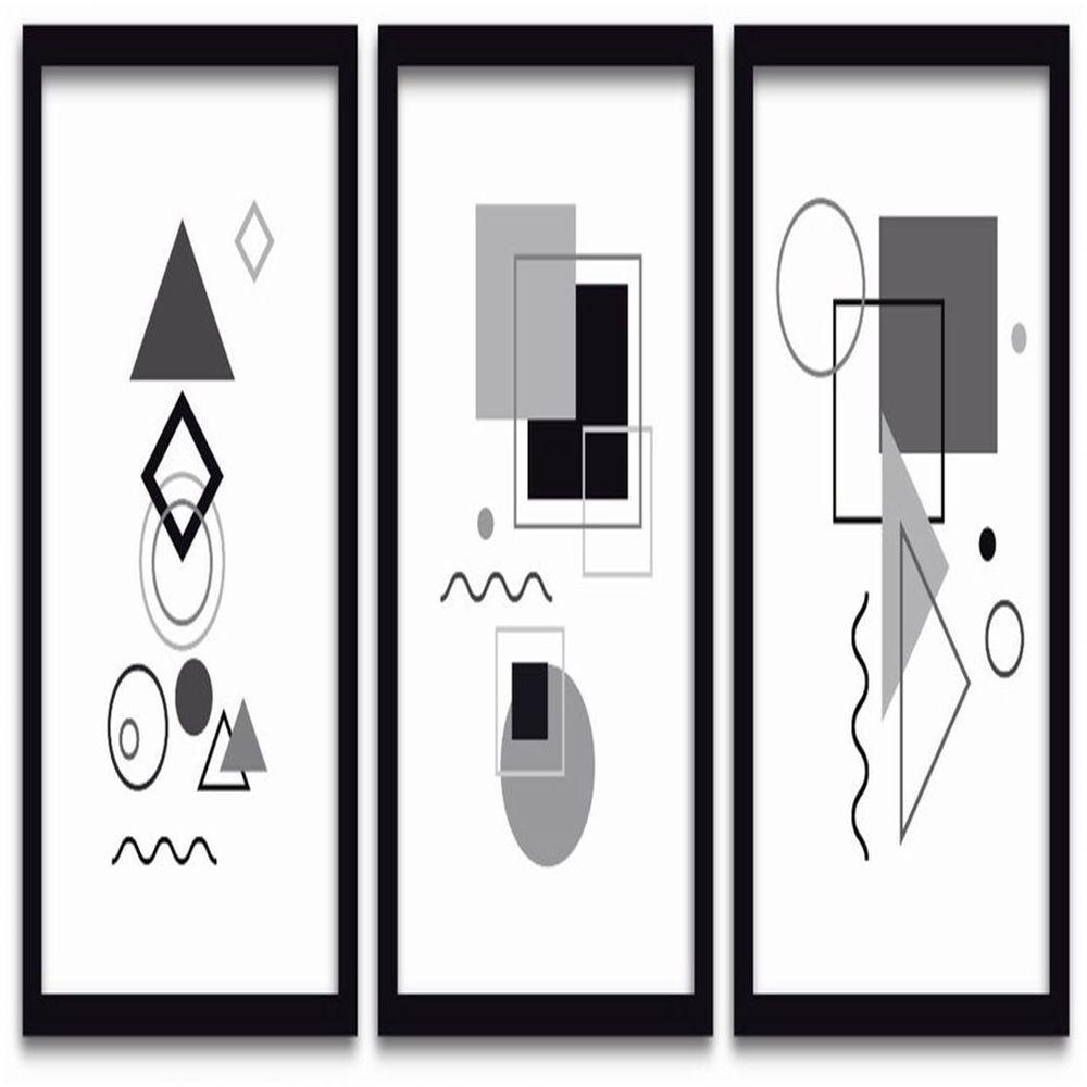 Conjunto Quadros Decorativos 3 Pçs 40X60 Formas Geométricas Titulo Moldura Preta - 1