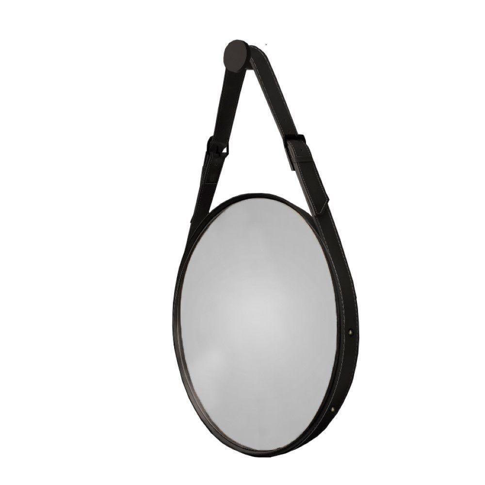 Espelho Decorativo Fine 55cm Com Alça Em Couro Cor:preto - 1
