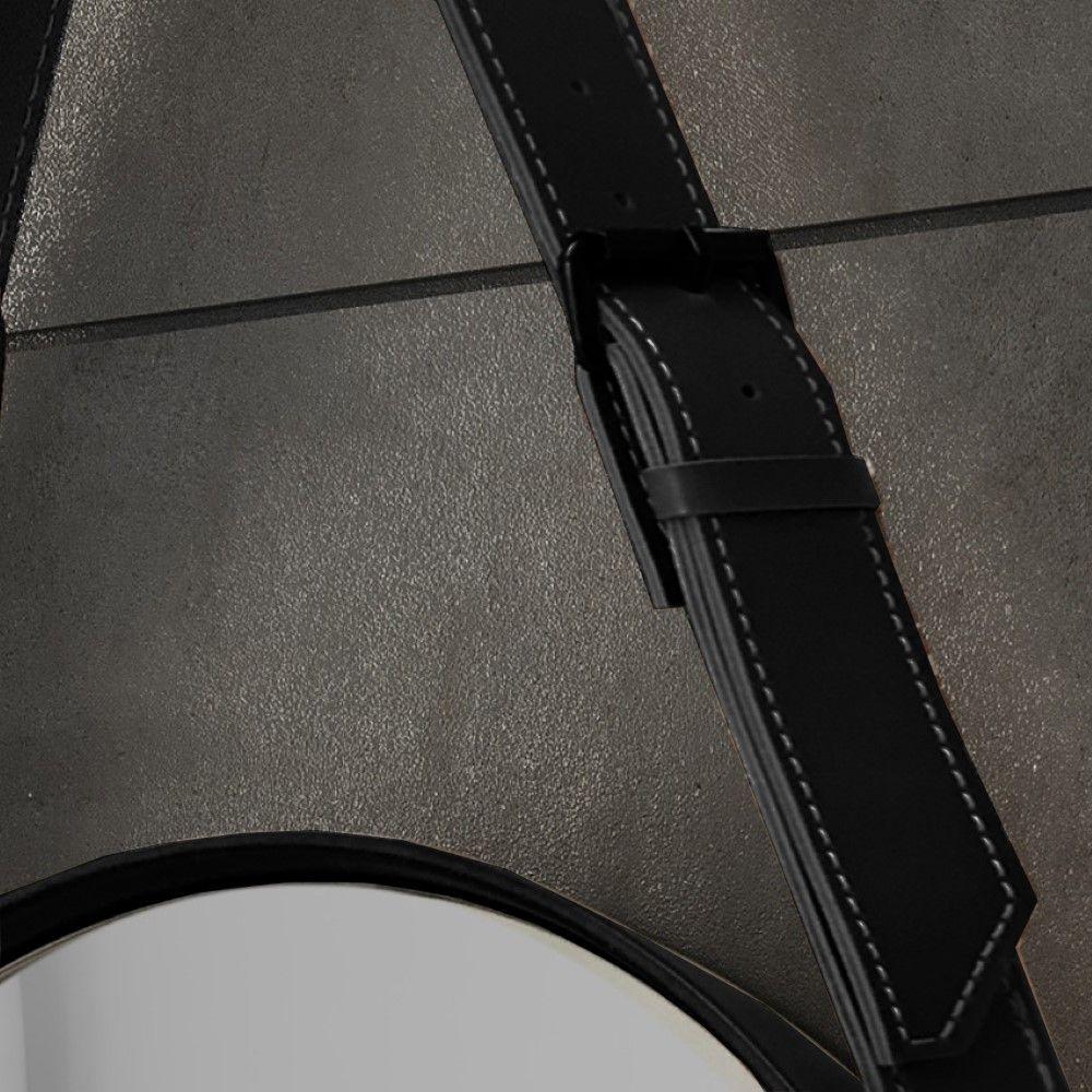 Espelho Decorativo Fine 55cm Com Alça Em Couro Cor:preto - 2