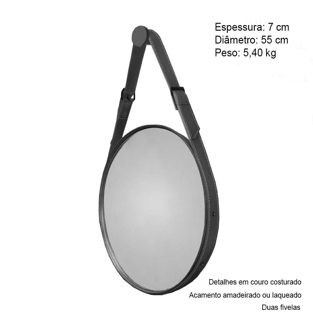 Espelho Decorativo Fine 55cm Com Alça Em Couro Cor:preto - 4