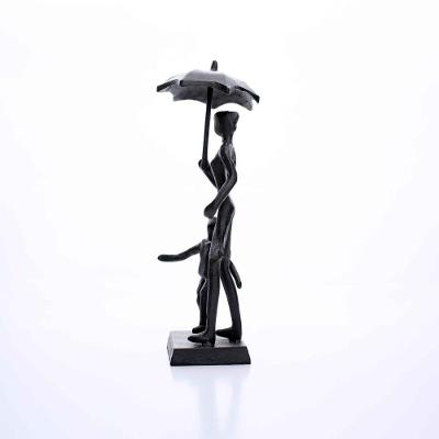 Escultura Em Metal Preto Mãe e Filho 22x7,8cm