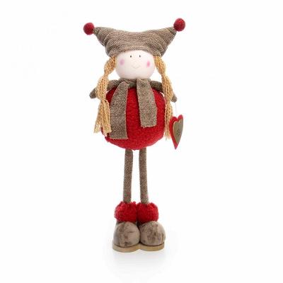 Boneco de Natal Menina Em Pé Vermelho e Marrom 40cm