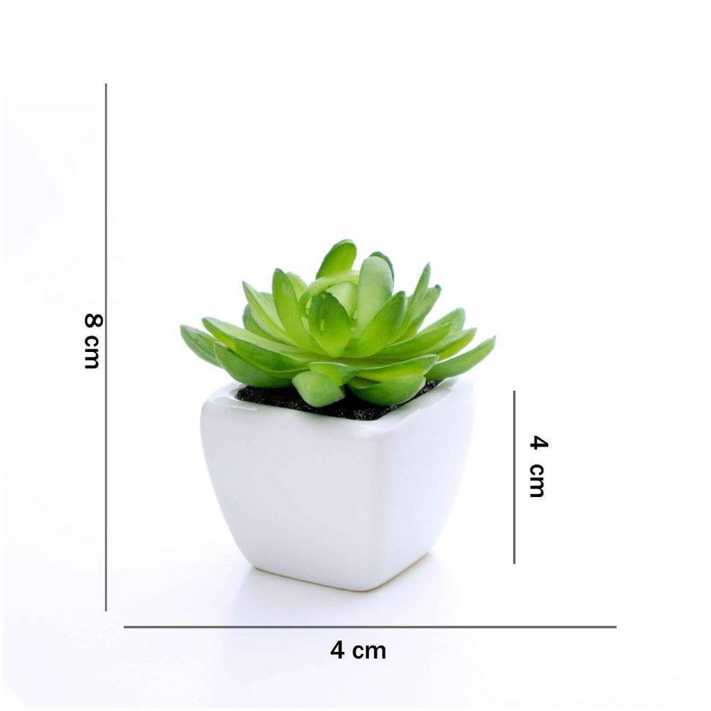 Kit 06 Suculentas Artificial Sortida Vaso Branco 6x6 Cm - 3