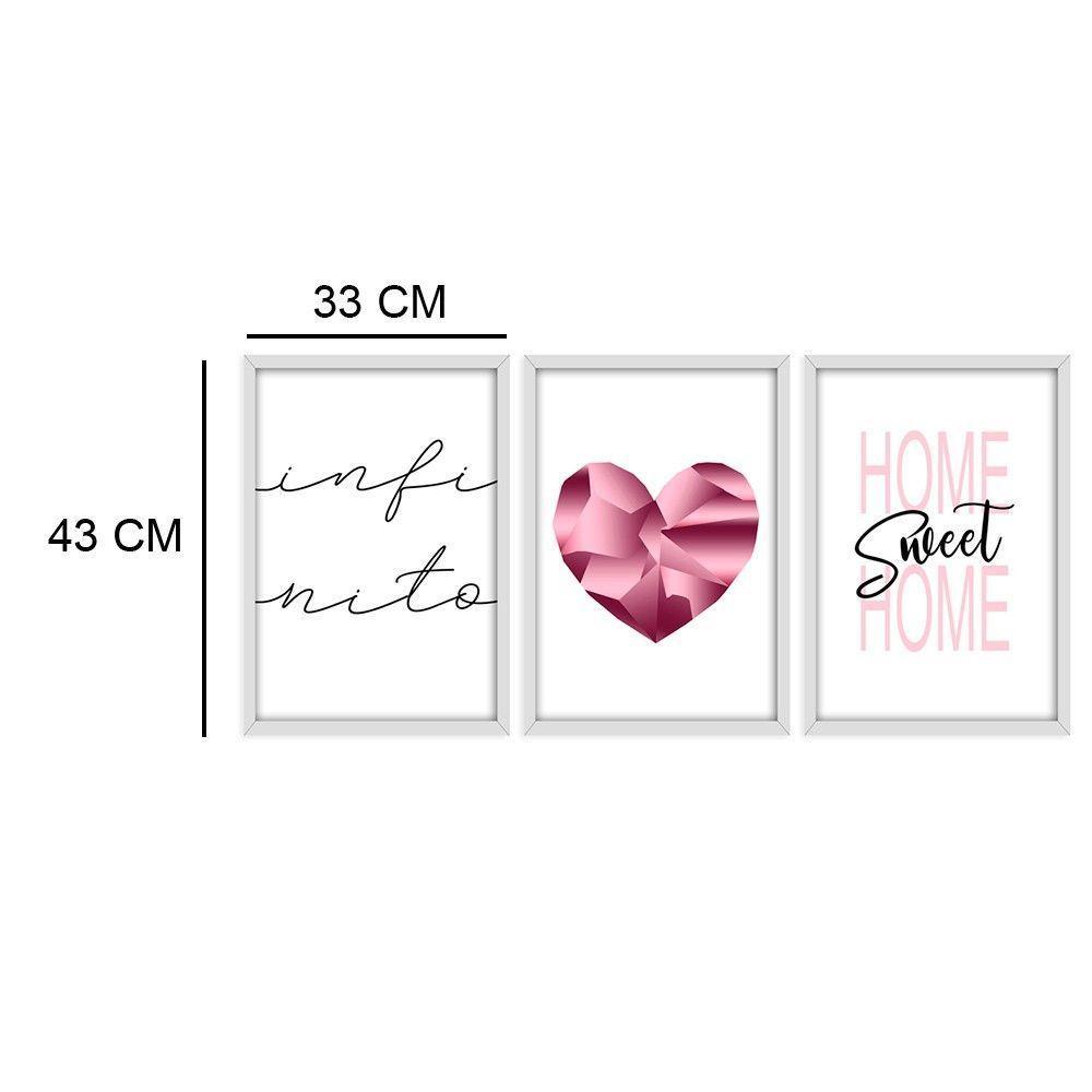 Kit 03 Quadross "Pink Heart" 43X33X1Cm - 2