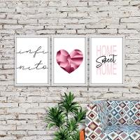 Kit 03 Quadross "Pink Heart" 43X33X1Cm