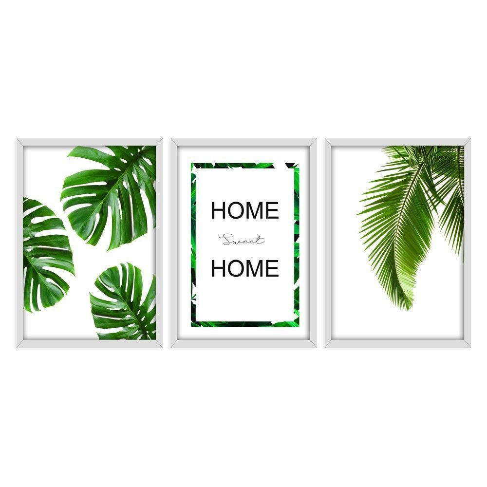 Kit 03 Quadross "Folhagem Home Sweet Home" 43X33X1Cm - 1