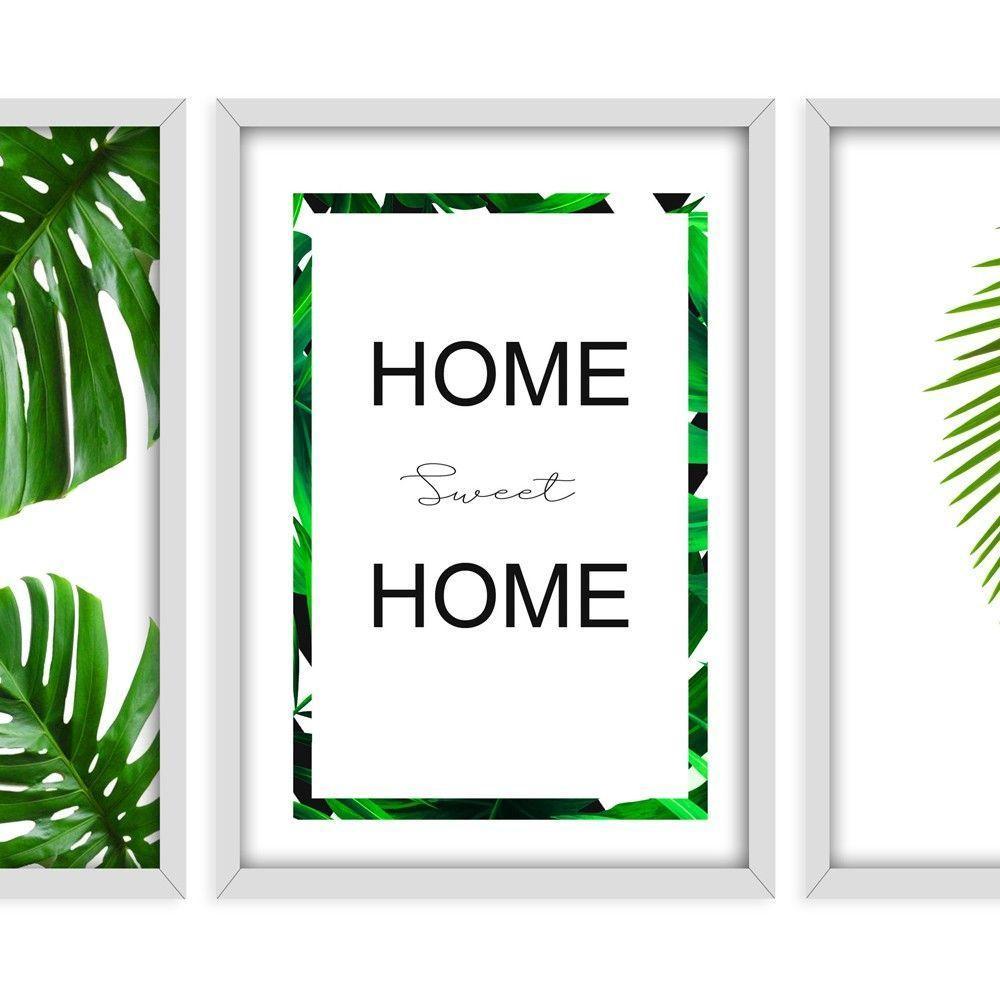 Kit 03 Quadross "Folhagem Home Sweet Home" 43X33X1Cm - 6