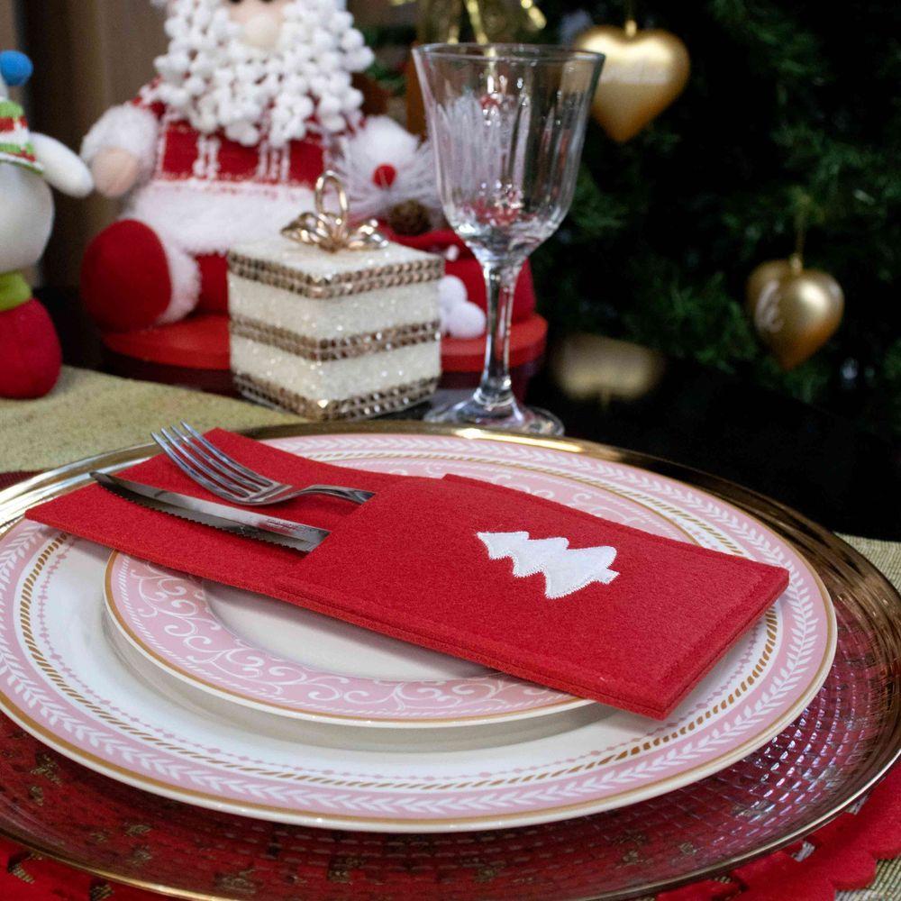 Porta Talher De Natal Árvore Vermelho E Branco 23X10Cmd'Rossi - 1