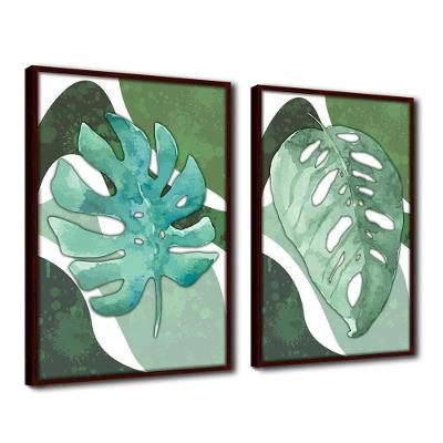 Quadro Premium Textura Cx Alta Folha Sob Verde 3 2Un 40X60  Titulo Moldura Madeira