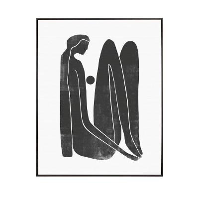 Quadro Em Canvas Desenho Preto Mulher Sentada 100X80Cm