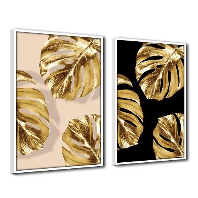 Quadro Premium Textura Cx Alta Folhas De Ouro 5 2Un 40X60 Titulo Moldura Branca