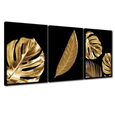 Quadro Premium Textura Cxalta Folha Ouro Em Preto1 3Un 40X60 Titulo Moldura Preta
