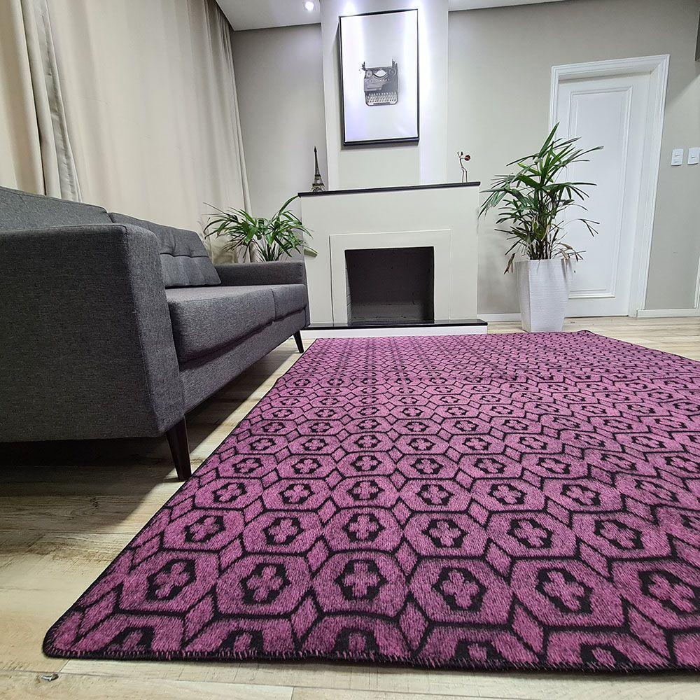 Tapete Carpete Sala Quarto Elegante Geométrico 2,00 X 2,50 Titulos Cor Rosa - 1