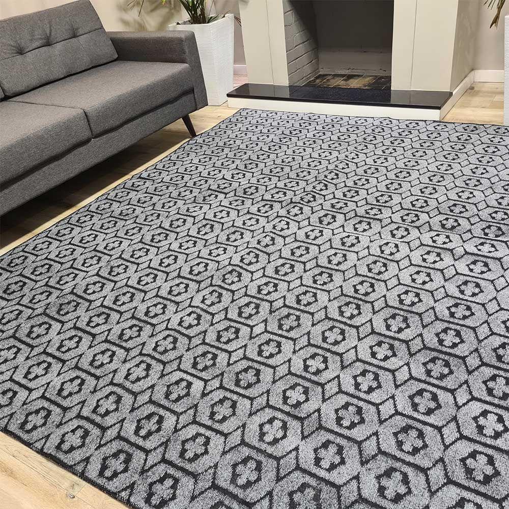 Tapete Carpete Sala Quarto Elegante Geométrico 2,00 X 2,50 Titulos Cor Cinza - 2