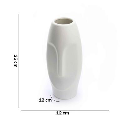 Vaso Rosto Branco Mate Em Cerâmica 25x12cm