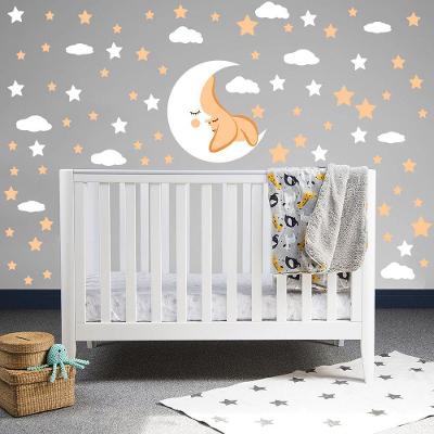 Adesivo De Parede Infantil Lua Nuvens Estrelas Laranjas