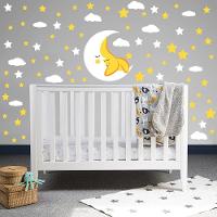 Adesivo De Parede Infantil Lua Nuvens Estrelas Amarelas - 7