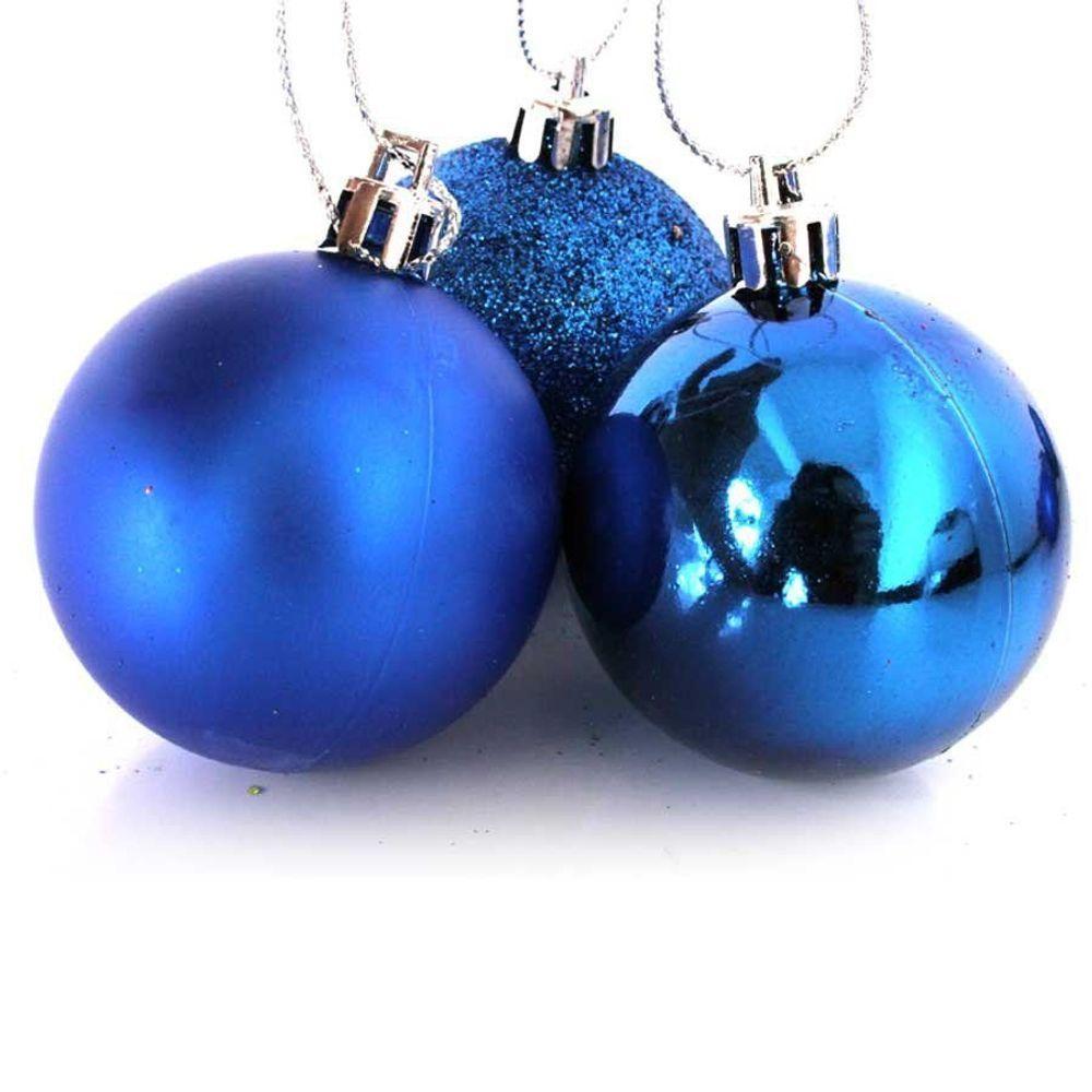 Kit 12 Bolas Natal Mista Glitter, Fosca, Lisa Azul 8Cm - 3