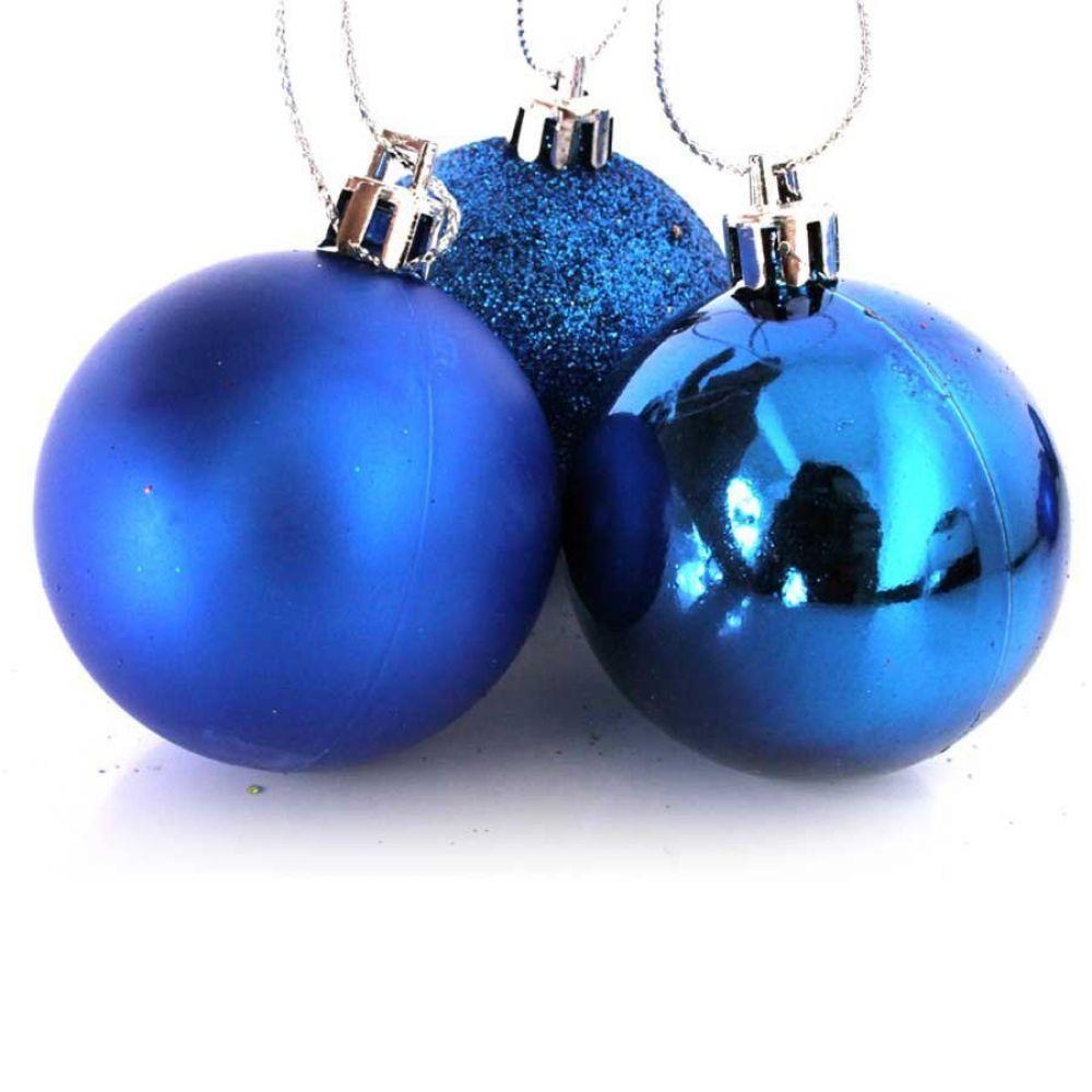 Kit 12 Bolas Natal Mista Glitter, Fosca, Lisa Azul 8Cm - 6