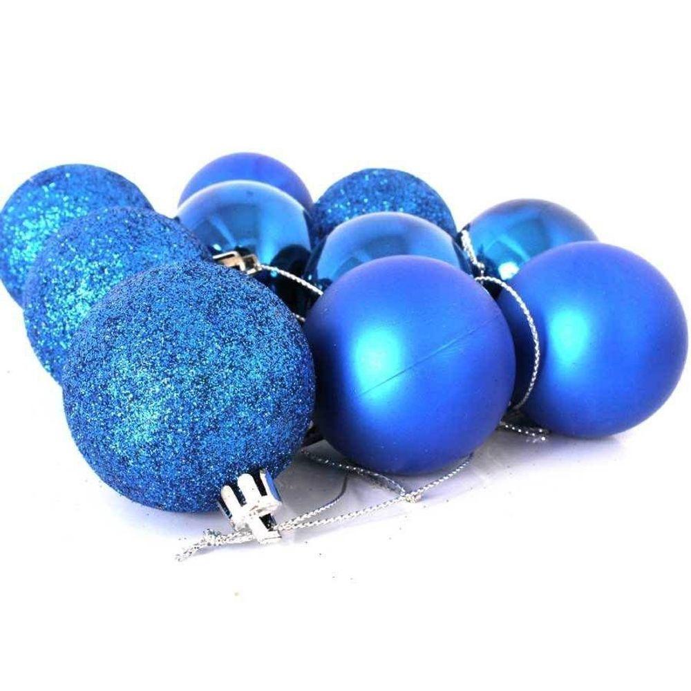 Kit 12 Bolas Natal Mista Glitter, Fosca, Lisa Azul 8Cm - 7