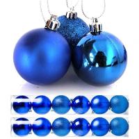 Kit 12 Bolas Natal Mista Glitter, Fosca, Lisa Azul 8Cm - 1