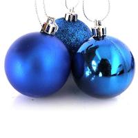 Kit 12 Bolas Natal Mista Glitter, Fosca, Lisa Azul 8Cm - 3