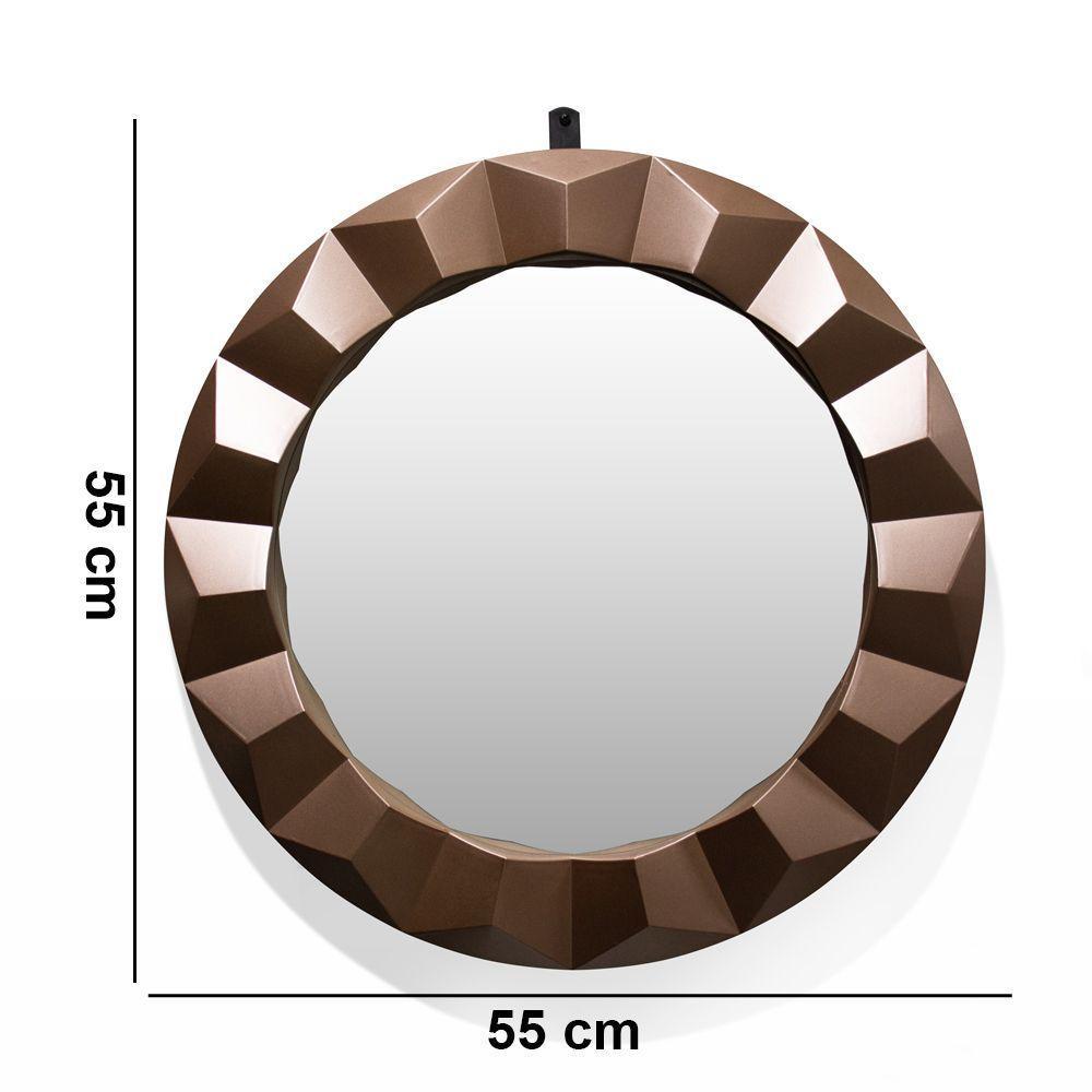 Espelho Redondo Com Moldura De Plastíco 3D Rosê 55X55 Cm - 2