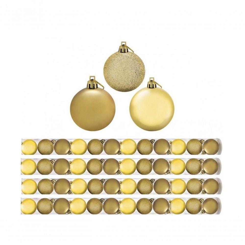 Kit 48 Bolas Natal Mista Gliter, Fosca E Lisa Dourada 5Cm - 1