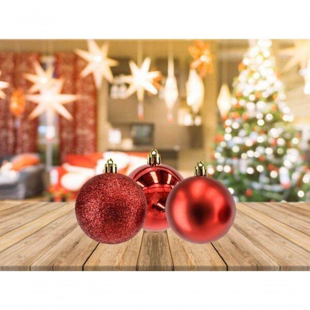 Kit 48 Bolas De Natal Mista Fosca Lisa Glitter Vermelha 5Cm - 3