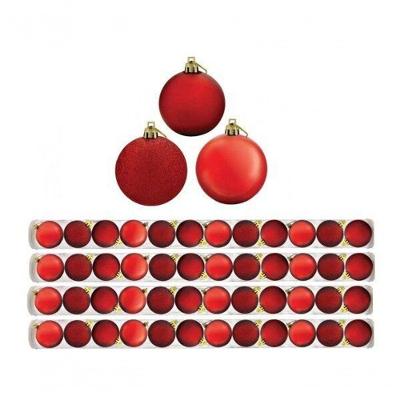 Kit 48 Bolas De Natal Mista Fosca Lisa Glitter Vermelha 5Cm
