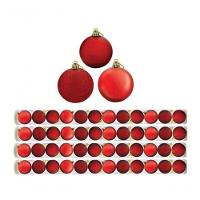 Kit 48 Bolas De Natal Mista Fosca Lisa Glitter Vermelha 5Cm - 1