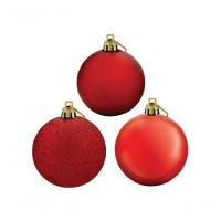 Kit 48 Bolas De Natal Mista Fosca Lisa Glitter Vermelha 5Cm - 7