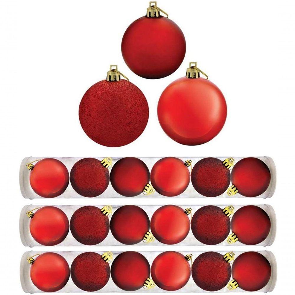 Kit Bola Natal Mista Gliter, Fosca, Brilho Vm 18 Un 8Cm - 2