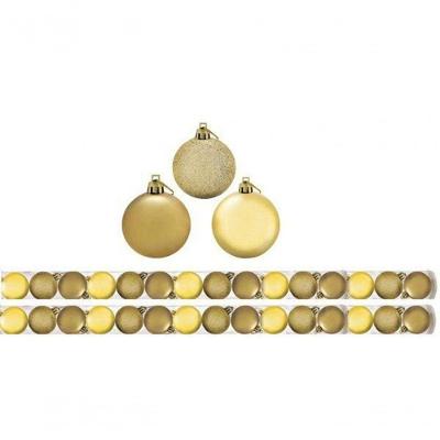 Kit 30 Bolas De Natal Glitter, Lisa E Fosca Dourada 4Cm