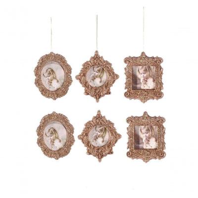 Kit Porta Retrato Gliter Rosê Para Árvore Natal 10Cm 6Pç