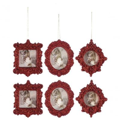 Kit Porta Retrato Gliter Vermelho P/ Árvore Natal 10Cm 6pçs