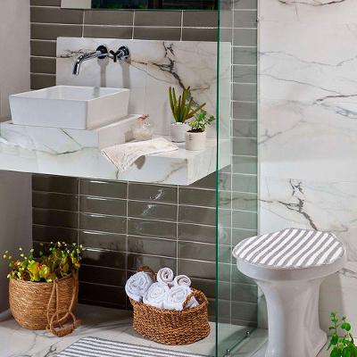 Kit Tapete Banheiro 3 Peças Listras Prata Slim