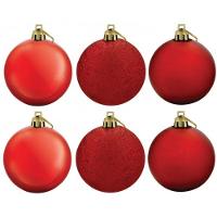 Kit Bola De Natal Mista Gliter, Fosca, Brilho Vermelha 6 Unidades 8cm - Magizi - 1