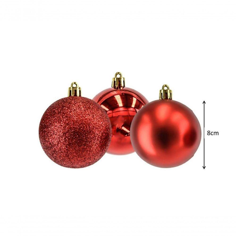 Kit Bola Natal Mista Gliter, Fosca, Brilho Vm 12 Un 8Cm - 2