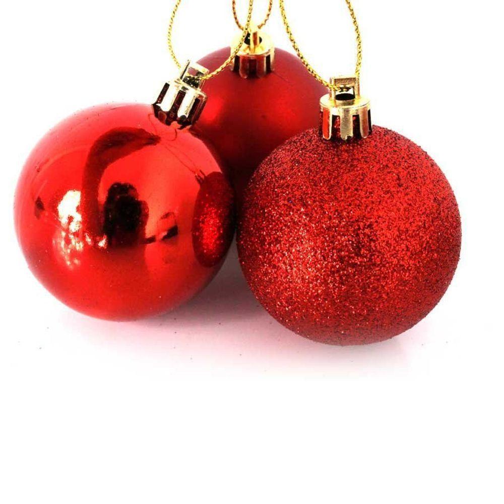 Kit Bola Natal Mista Gliter, Fosca, Brilho Vm 12 Un 8Cm - 3