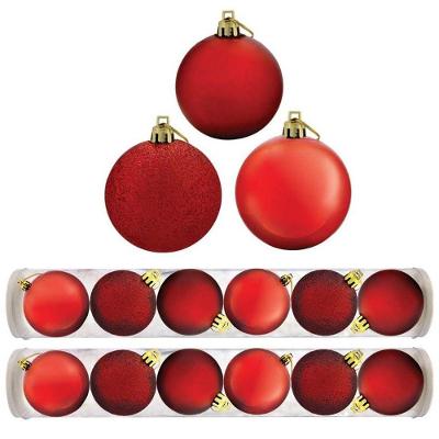 Kit Bola Natal Mista Gliter, Fosca, Brilho Vm 12 Un 8Cm